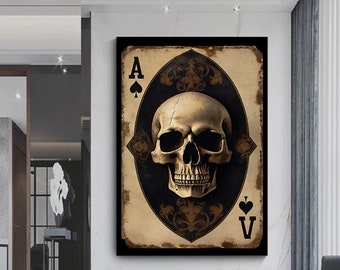 Poker Playing Card Canvas Print, Poker Wall Art, Black Canvas Painting, Living Room Wall Art, Modern Wall Art