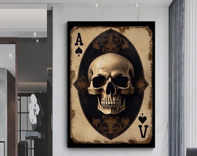 Poker Playing Card Canvas Print, Poker Wall Art, Black Canvas Painting, Living Room Wall Art, Modern Wall Art
