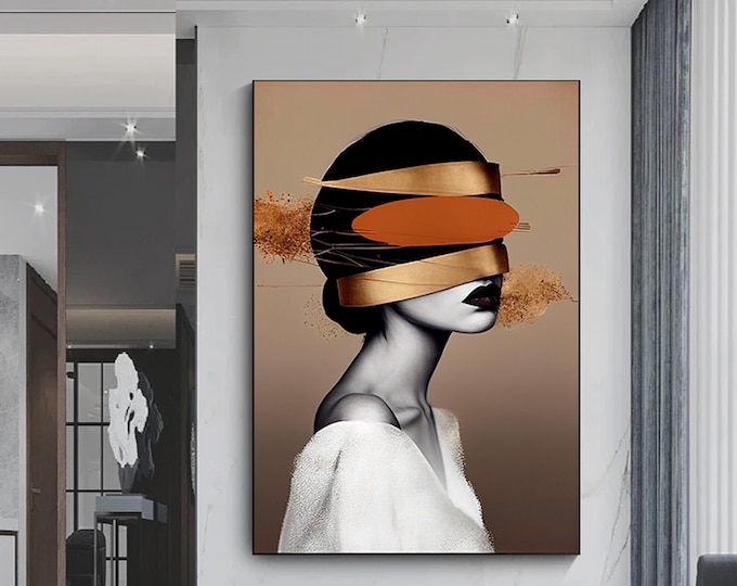 Gold Woman Canvas Painting, Abstract Woman Canvas Print, Fashion Wall Decor, Women Wall Canvas Art, Home Wall Decoration
