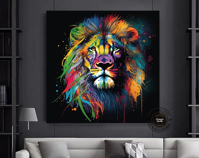 Pop Art Lion Wall Art Canvas, Abstract Animal Art Print, Colorful Lion Painting, Abstract Lion Art Print, Graffiti Art Canvas Abstract