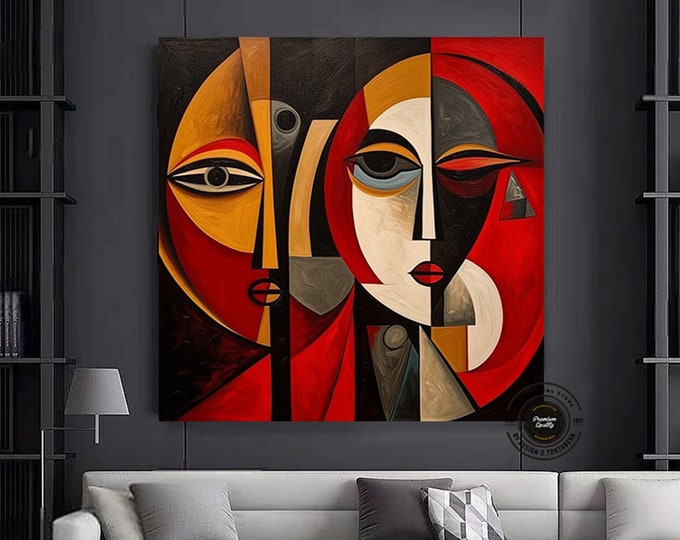 Surreal Colored Faces, Abstract Wall Decor, Trendy Poster, Contemporary Wall Art, Human Portrait Art Canvas, Abstract Face Artwork,