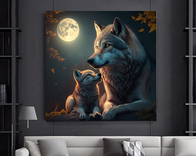 Stunning Wolves In The Moonlight Modern Design Home Decor Canvas Print Wall Art Picture Ready To Hang