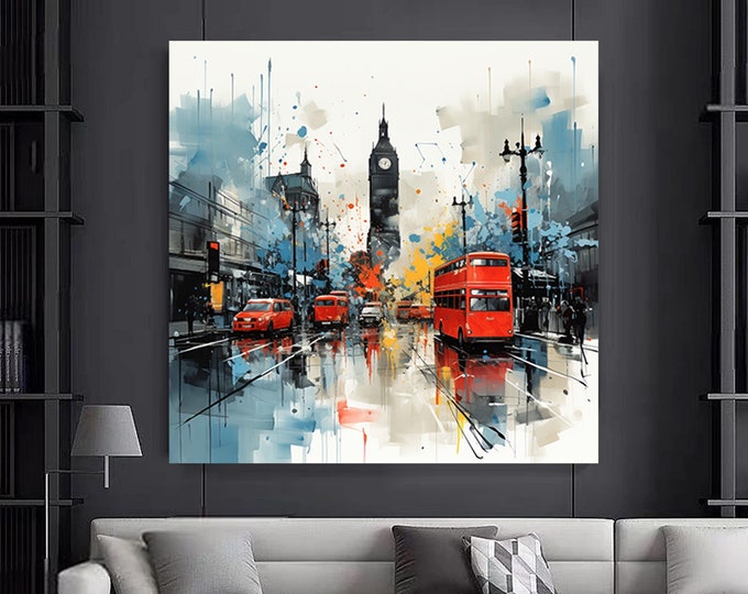Abstract City Landscape Canvas Art Print Modern Office Decor Vibrant Abstract Wall Art Decor Home City Skyline Contemporary Abstract Art