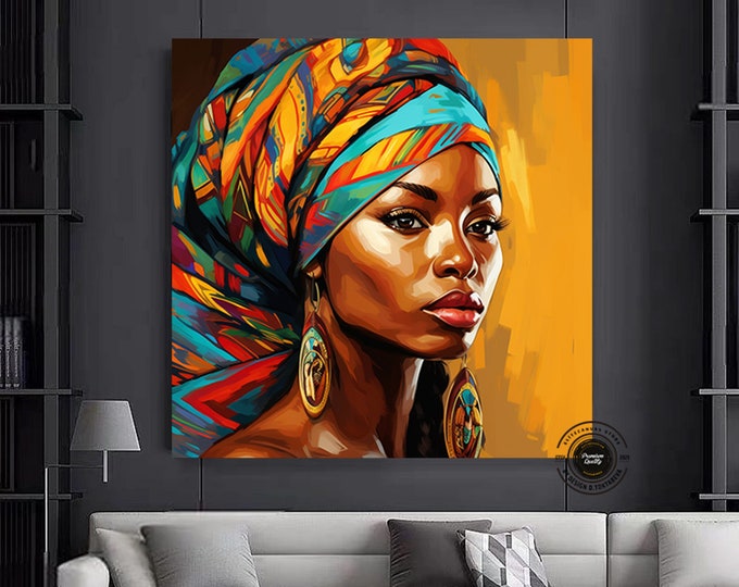 African American Art Canvas Large, Black Woman Portrait Art, Abstract African Woman Print, Colorful Abstract Art Prints, Oversized Wall Art