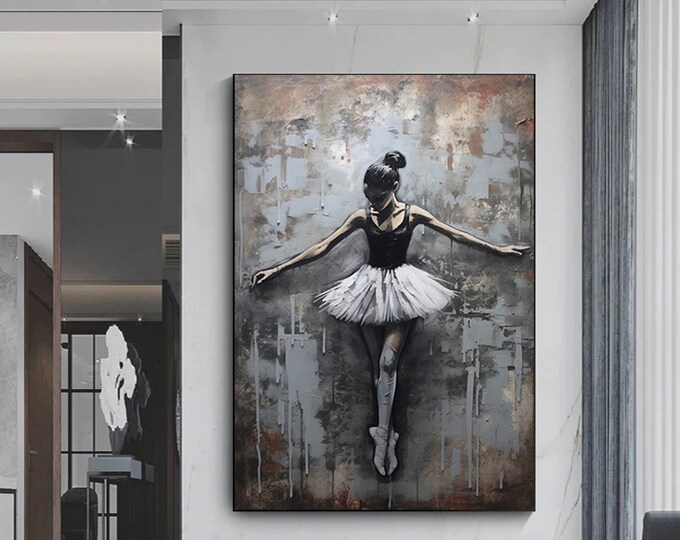 Ballerina graffiti poster print,Dancing ballerina wall art.Street art canvas.