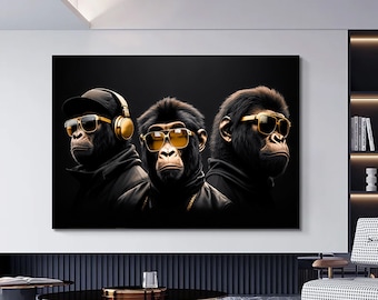 Three Wise Monkey Canvas Abstract Monkey Wall Art Wise Monkey Canvas Art Modern Wall Decor Living Room Decors Wise Monkey Drawings Wall Art