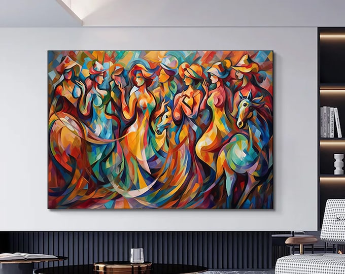 Dancing women canvas print,Women dance colorful wall decor,Colorful Abstract Art Poster/Printed Picture Wall Art Decoration POSTER