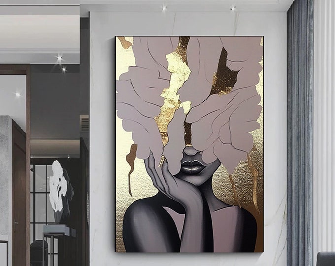Gold Woman Canvas Painting, Abstract Woman Canvas Print, Fashion Wall Decor, Women Wall Canvas Art, Home Wall Decoration