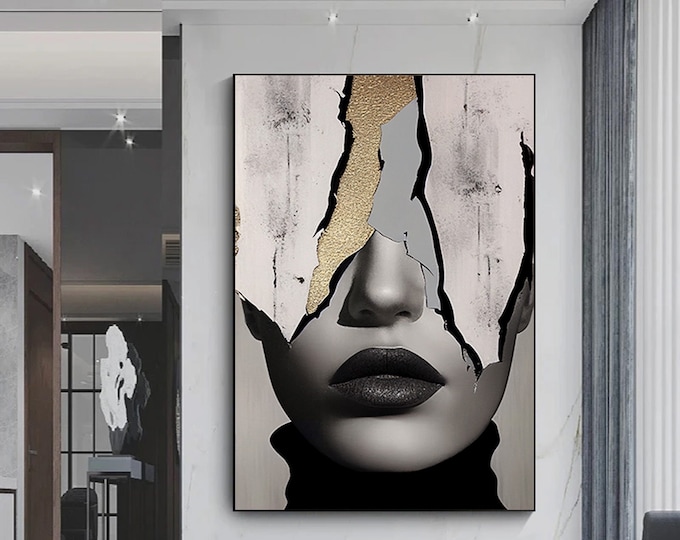 Gold Woman Canvas Painting, Abstract Woman Canvas Print, Fashion Wall Decor, Women Wall Canvas Art, Home Wall Decoration