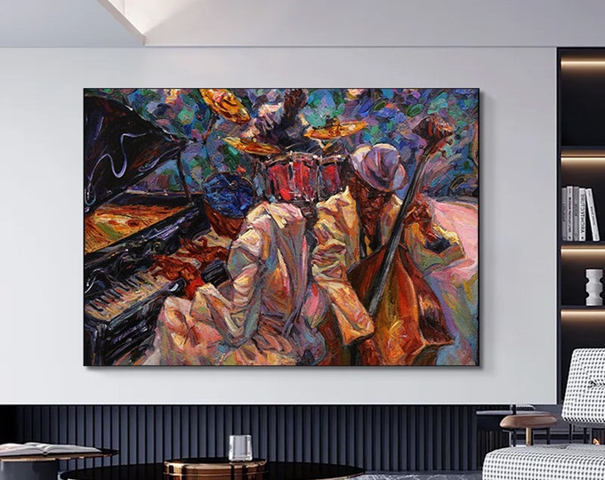 African Jazz Art, African Canvas, Jazz Wall Art, Jazz Oil Painting Canvas, Pianist Wall Art, Musician Canvas, Saxophone Canvas, Jazz Canvas,