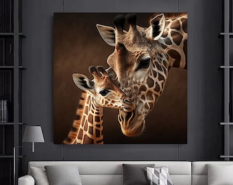 Mother and Baby Giraffe Canvas Art, Cute Animal Wall Decor