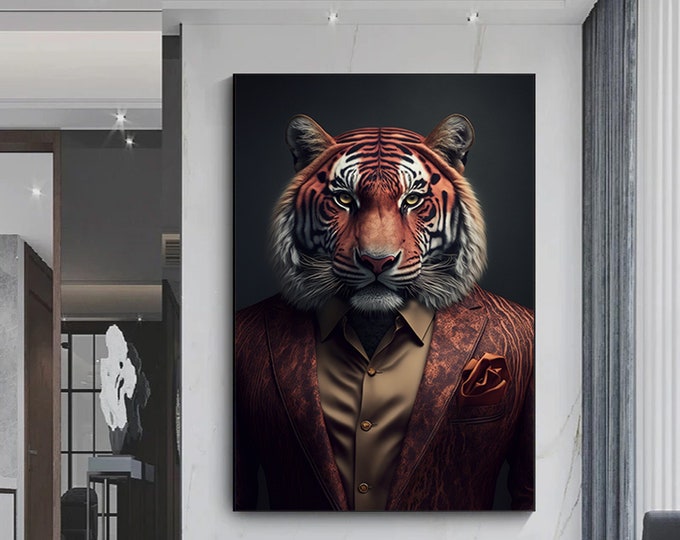 Tiger Man In Suit Canvas Wall Art Decor.Tiger canvas print.