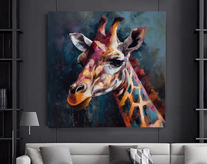 Colorful cute giraffe wall art, giraffe wall ART decor. Colorful animal canvas painting.