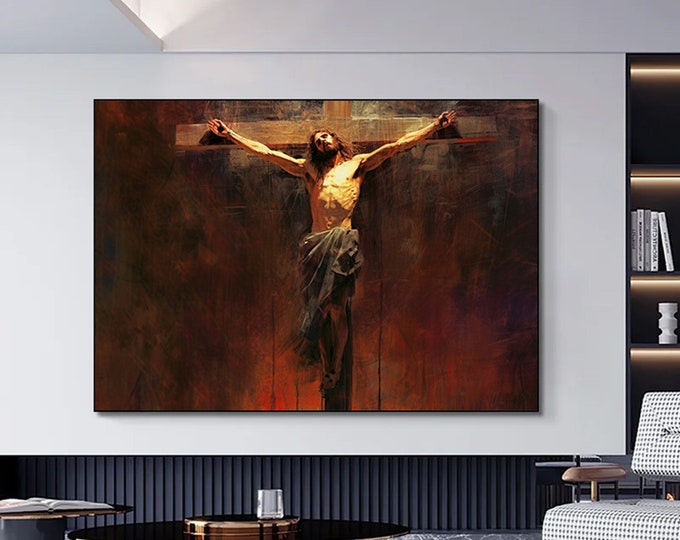 Jesus Christ canvas wall art, Jesus on the cross canvas wall art, easter gift canvas wall decor, christian canvas wall art