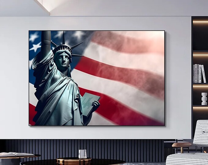 Statue of Liberty Canvas Art, USA Canvas, American Flag painting