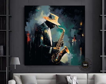 Saxophone Player Canvas Print: Colorful Musical Instrument Wall Art