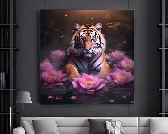 tiger canvas wall art, tiger animal print, home decor,Animal art.