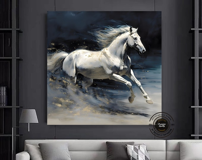abstract horses painting on canvas, large original horse canvas wall art, horse poster, wall art canvas design, framed canvas ready to hang