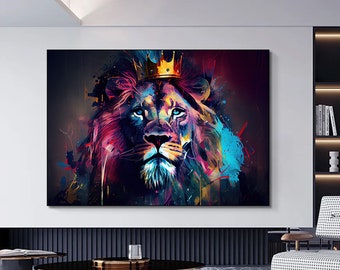 Colorful Lion Canvas Print: Abstract Graffiti Wall Art