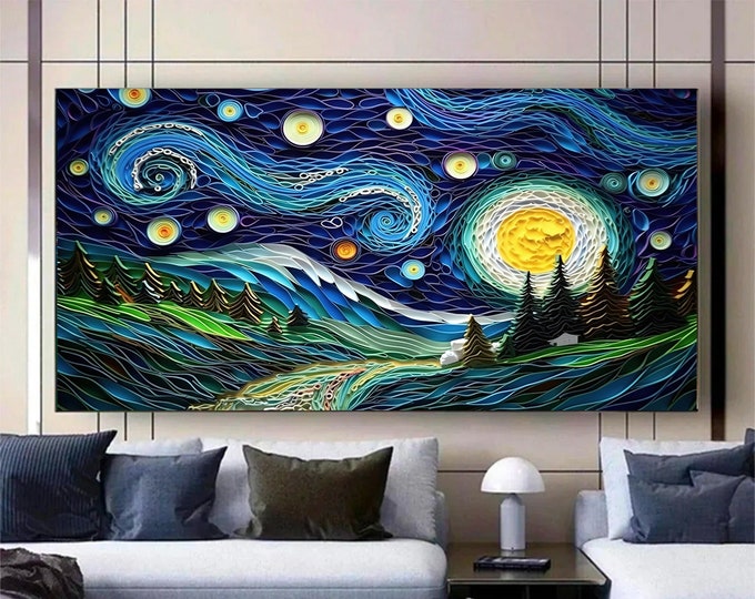 Starry Night by Van Gogh Wall print|Vincent Van Gogh Tapestry|Landscape Wall Hanging Art|Sky View Tapestry Wall Art