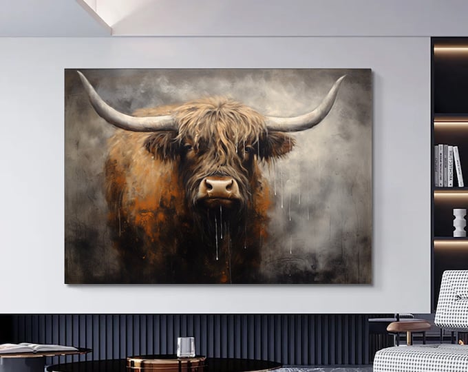 Beautiful Scottish Highland Cow Face Wall Art Cow,Cattle Wall Decor, Animal Wall Art, Wild Bull Wall Art,Wild Animal Art,