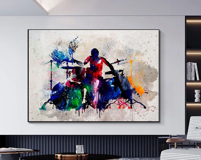 Abstract Drummer Saxophone Player Singer Poster Canvas Painting Drum Print Silhouette Artwork Music Picture Living Room Decor