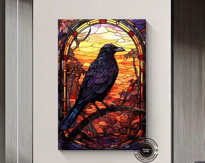 Canvas Wall art print Halloween Wall Decor / Large Wall Art / Crow Window Decor / Halloween Gift