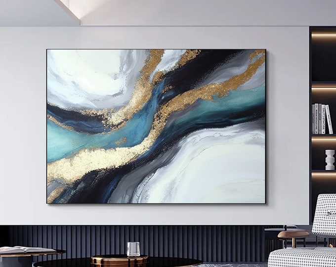 Luxury Marble Wall Decor, Navy Blue Wall Art, Abstract Marble Wall Art, Alcohol Ink Artwork, Gold Marble Art Canvas,