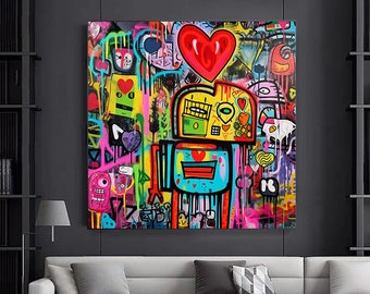 Modern Graffiti Street Art Painting, Colorful Abstract Canvas, Ready to Hang