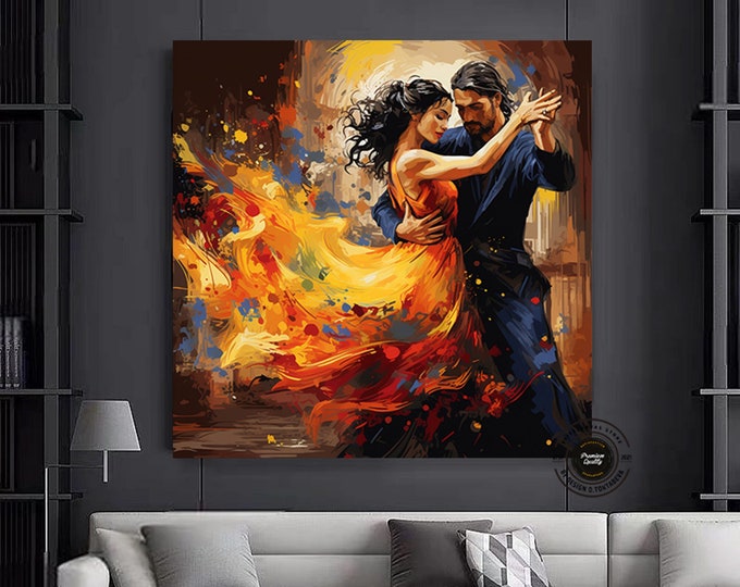 Canvas Home Decor, Large Canvas, Couple Dancing Painting Print, Music Room Art, Tango Couple Canvas Painting, Framed Canvas Ready to Hang