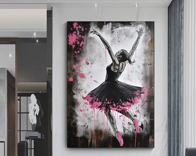 Ballerina graffiti poster print,Dancing ballerina wall art.Street art canvas.