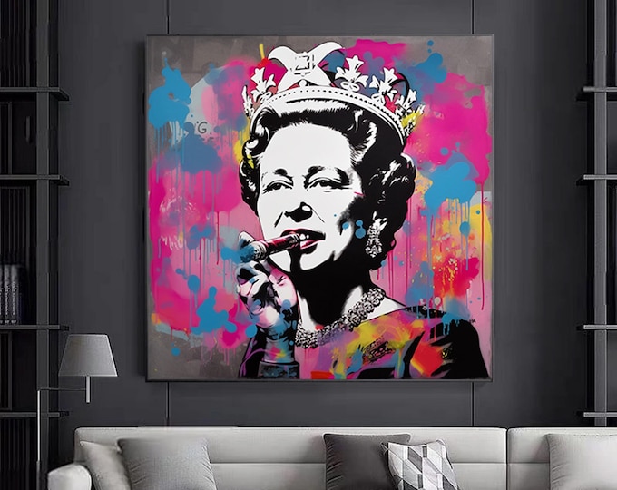 Queen Elizabeth Banksy Wall Art, Graffiti Wall Art, Banksy Street Art, Pop Culture Wall Art, Famous Art Prints