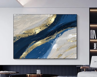 Luxury Marble Wall Decor, Navy Blue Wall Art, Abstract Marble Wall Art, Alcohol Ink Artwork, Gold Marble Art Canvas,