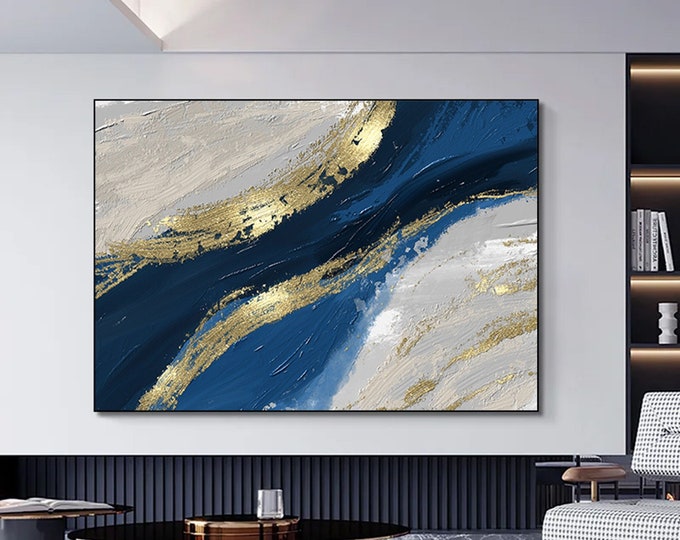 Luxury Marble Wall Decor, Navy Blue Wall Art, Abstract Marble Wall Art, Alcohol Ink Artwork, Gold Marble Art Canvas,