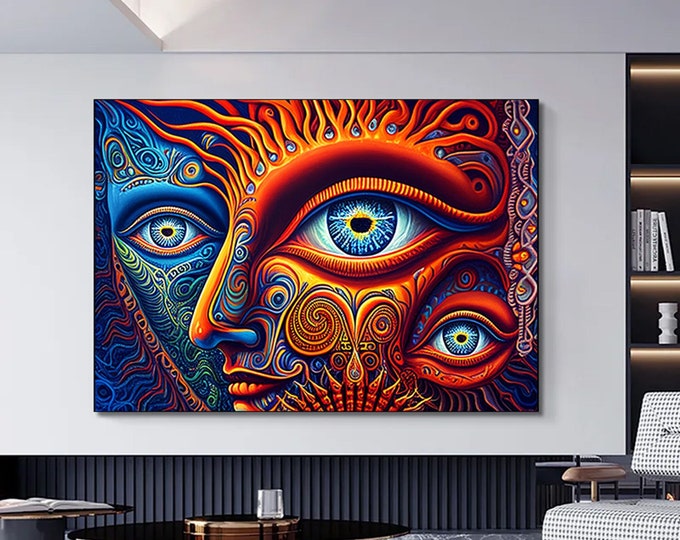 Dmt Trippy Third Eye Psychedelic canvas painting.Eye Psychedelic canvas print.
