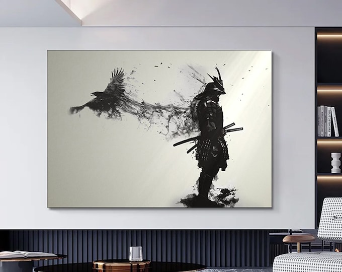 samurai man canvas wall art , samurai canvas print , sanurai and bestial canvas painting, ready to hang canvas print