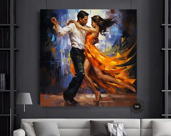 Tango Couple Canvas Painting, Framed Music Room Art