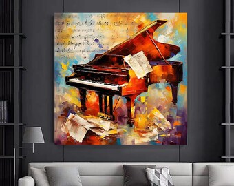 Piano Music Canvas Print, Oil Painting Style, Modern Musical Wall Art