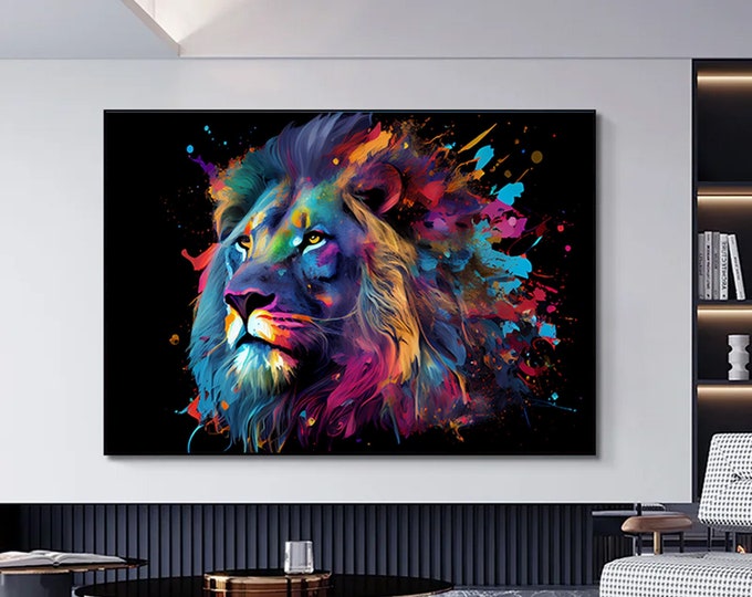 Abstract Canvas Art Lion Painting,Lion colorful painting Poster Print Wall Art Picture Living Room Home Decor