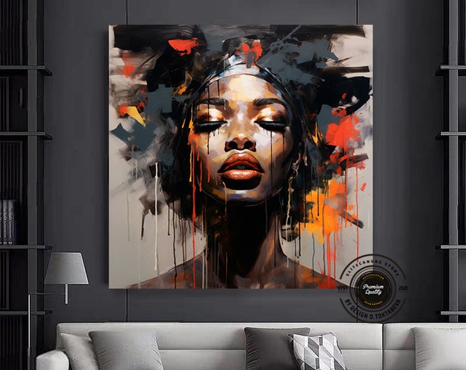 African American Art Canvas, Brushstroke Wall Art, African Wall Art Prints, Black Woman Art Framed, Over Bed Wall Decor, African Painting
