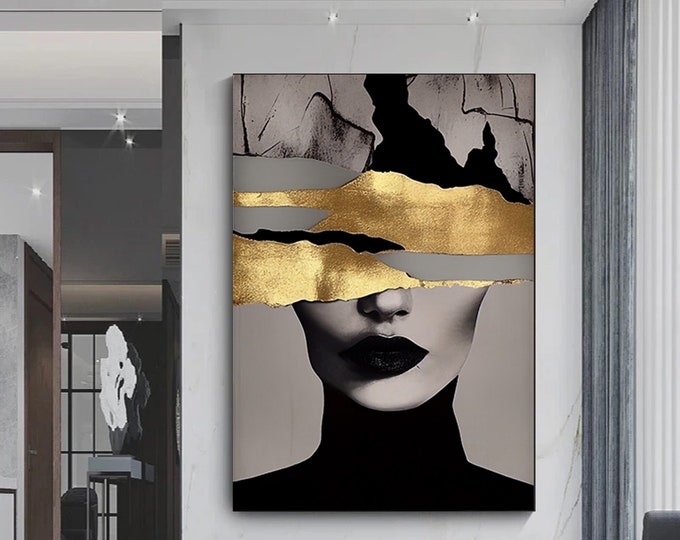 Gold Woman Canvas Painting, Abstract Woman Canvas Print, Fashion Wall Decor, Women Wall Canvas Art, Home Wall Decoration