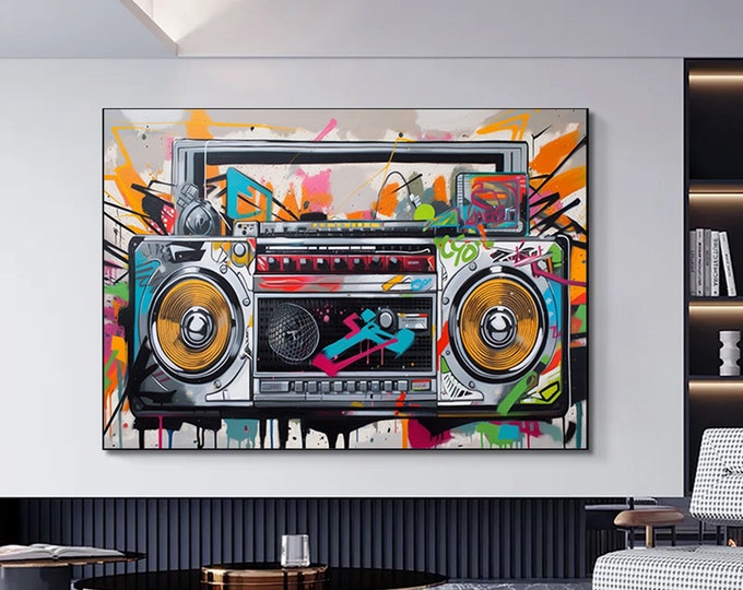 American Boombox Graffiti Street art Canvas Painting - Ready To Hang Canvas Painting - hip hop - graffiti