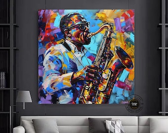 African Jazz Art: Saxophone Musician Canvas