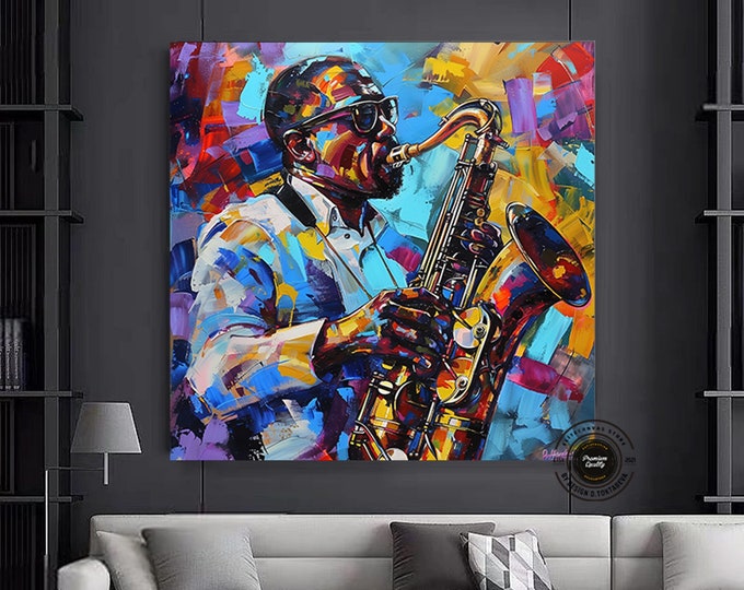 African Jazz Art, African Canvas, Jazz Wall Art, Jazz  Painting Canvas, Black Man Musician Canvas, Saxophone Canvas, Jazz Canvas,