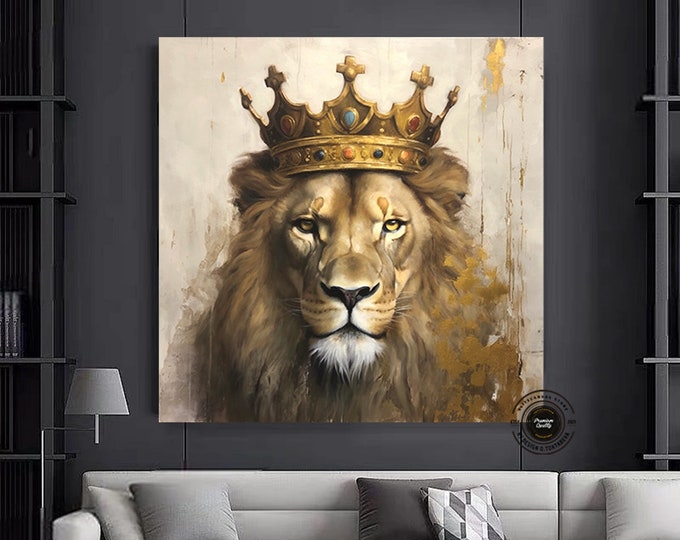 King Lion Wall Art Canvas, Abstract Animal Art Print, Colorful Lion Painting, Abstract Lion Art Print,King Lion  Canvas Abstract