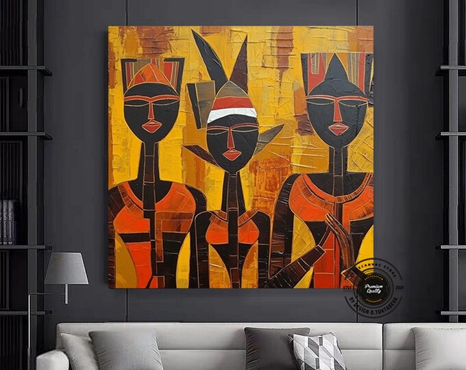 African wall Symbols, African Canvas Painting, African culture home decor, African luxury wall art, Fashion wall decor, Large Wall Art, Gift