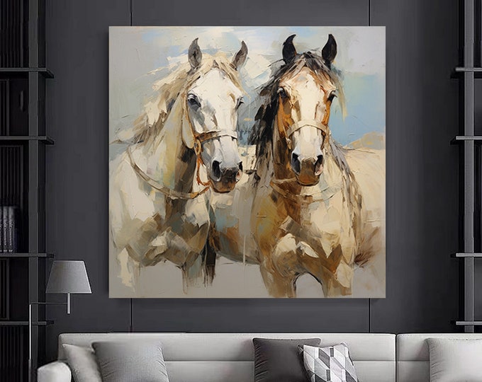 Two Horses Canvas, Horse Canvas Art, Animal Wall Art, Canvas Wall Art, Modern Wall Art,Animal Canvas Print,Home Decor,Luxury  Wall Decor