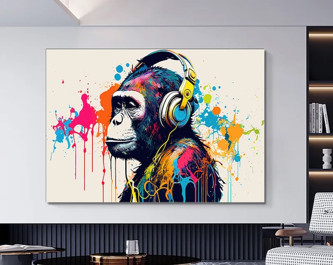 Abstract Graffiti Monkey, Funny Gorilla Wall Art Picture, Animal Wall art, Colorful Chimp Canvas Decor, Graffiti monkey Art, Colorful Monkey