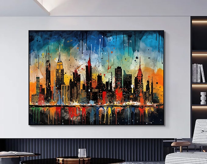 Colorful City Painting Canvas Painting Modern Abstract City Art Wall Art View Canvas Wall Decor.