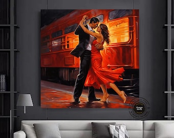Tango Couple Canvas Painting: Framed Music Room Art, Ready to Hang